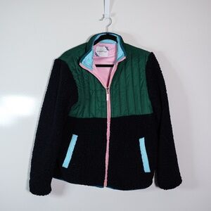 Addison Bay Teddy Sherpa Fuzzy Brandywine Full Zip Jacket Navy Blue Olive Green